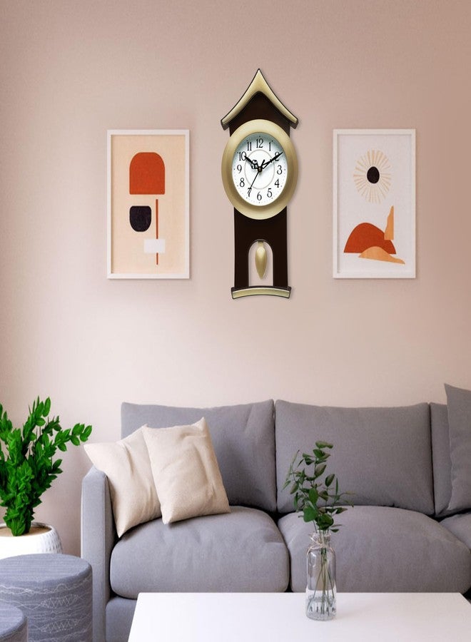 Harbour Analog Latest Stylish New Models Wall Clock with Pendulum for Home Living Room Hall Bedroom (Size Height 40 CM X Width 17.5 CM)- Home Decor Big Size Wall Clock vate (Golden) - Image 3